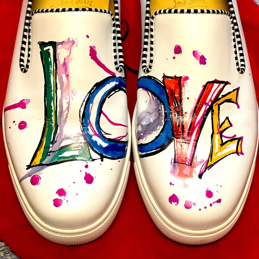 Christian Louboutin. Super fun colors & the message of ‘LOVE’. Size 37